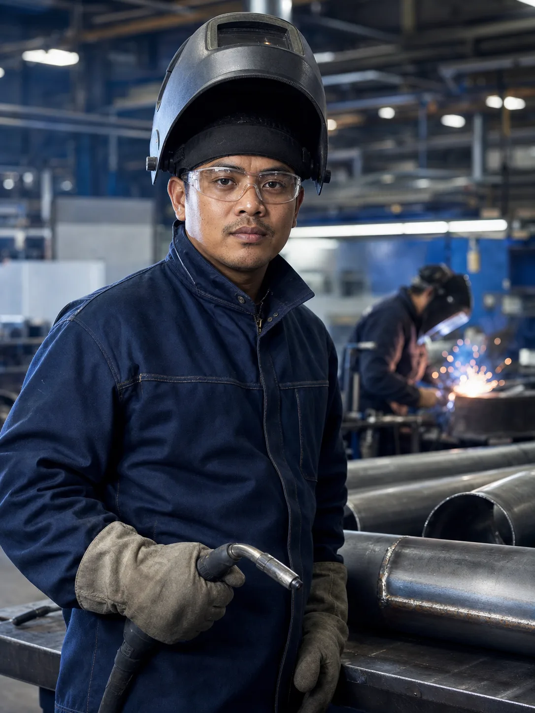 A Filipino certified welder at work in an Austrian workshop